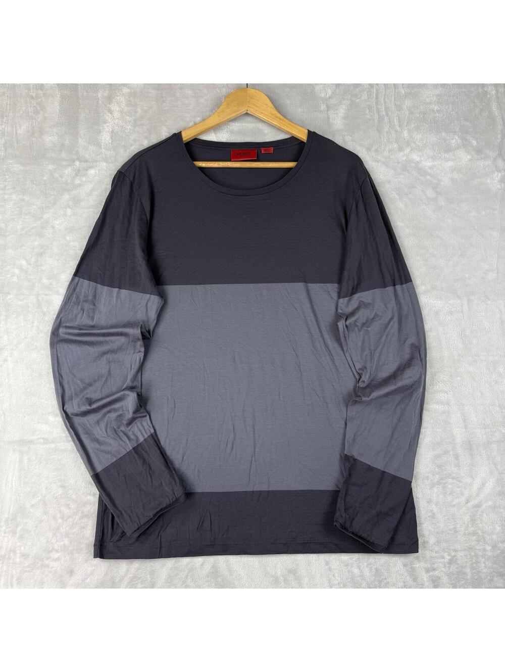 Hugo Boss Long Sleeve T Shirt Gray Colorblock Crewneck Size XL Minimal Designer